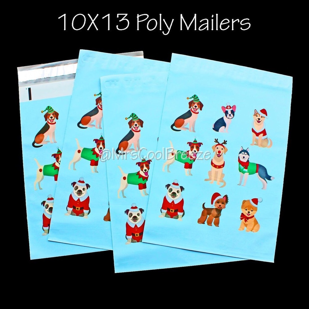 100 ~ 10X13 Festive Pups Designer Poly Mailers